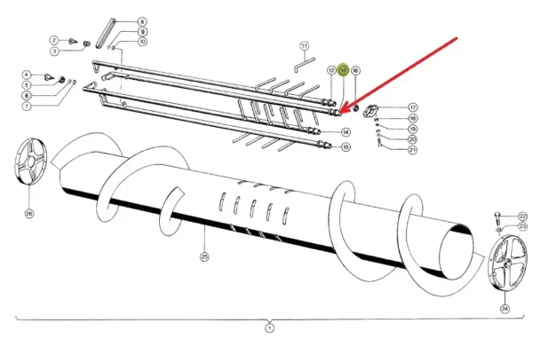 Rurka z palcami bębna wciągającego o numerze katalogowym 611430.00, stosowana w kombajnach zbożowych marki Claas. schemat
