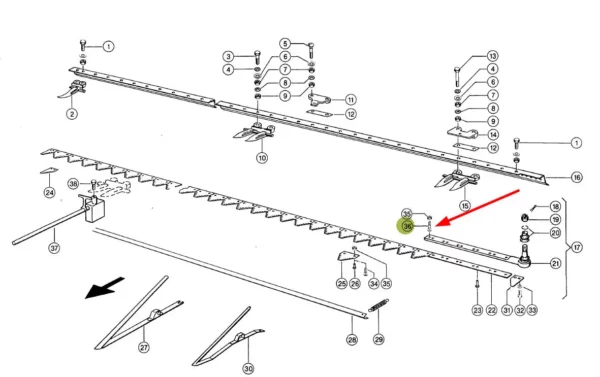 Śruba zamkowa z frezem o wymiarach M6 x 25 mm, twardości 10.9 i numerze katalogowym 626406.01, stosowna do mocowania główki kosy w kombajnach zbożowych marki Claas schemat