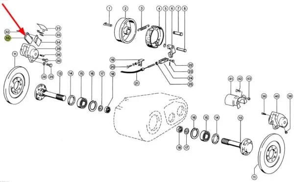 Klocek hamulcowy o numerze katalogowym 637606.03, stosowany w maszynach rolniczych marki Claas schemat.
