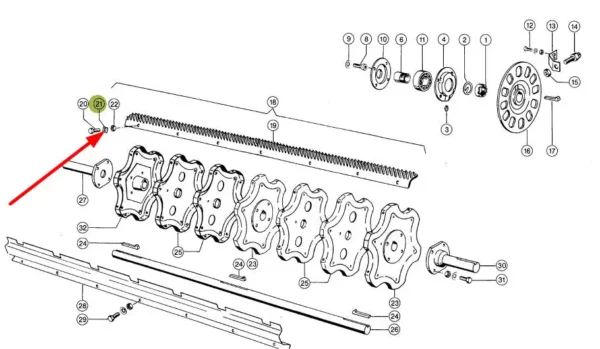 Oryginalna podkładka śruby cepa o wymiarach 21 x 21 mm i numerze katalogowym 653268.02, stosowana w kombajnach zbożowych marki Claas schemat.