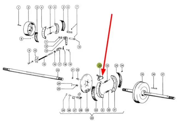 Cylinderek hamulca koła, stosowany w kombajnach Dominator marki Claas schemat.
