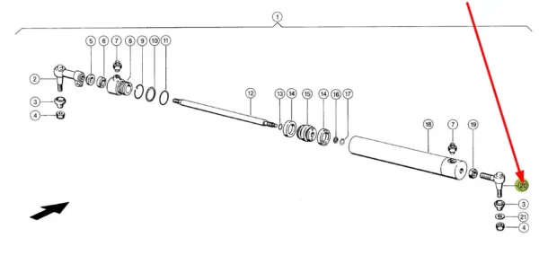 Przegub kulowy siłownika wspomagania układu kierowniczego o numerze katalogowym 656113.1, stosowany w kombajnach zbożowych marki Claas schemat.
