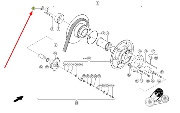 Pierścień stożkowy wariatora o wymiarach 50 x 61 x 18 mm i numerze katalogowym 661265.01, stosowany w kombajnach zbozowych i prasach kostkujących wielkogabarytowych marki Claas. schemat