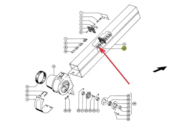 Łańcuch elewatorowy, kłosowy 38,4-R x 134 rolek, 33 łopatki o numerze katalogowym 678448.00, stosowany w kombajnach zbożowych marki Claas. schemat