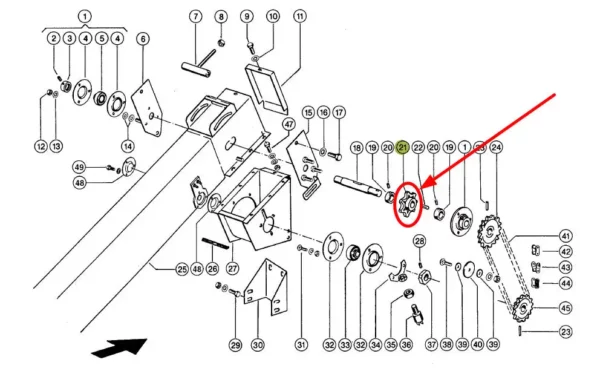 Zamiennik oryginalnego koła zębatego przenośnika zbożowego o 7 zębach montowanego w kombajnach marki Claas schemat