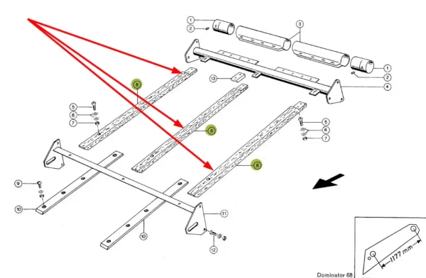 Listwa drewniana podajnika pochyłego o długości 1000 mm i numerze katalogowym 680103.01, stosowana w kombajnach zbożowych marki Claas. schemat