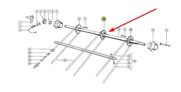 Koło zębate podajnika pochyłego o średnicy 45 mm i numerze katalogowym 680582.0, stosowane w kombajnach zbożowych marki Claas schemat