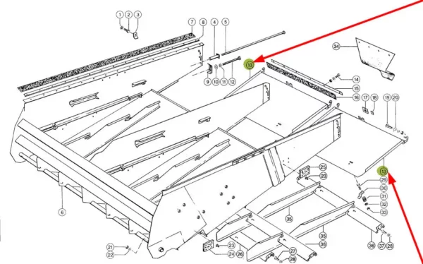 Pokrywa dolna o numerze katalogowym 687365.01, stosowana w kombajnach zbożowych marki Claas schemat