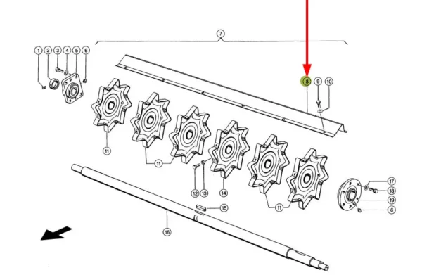 Blacha odrzutnika o wymiarach 1,5x211,6x1690 i numerze katalogowym 734291.00, stosowana w kombajnach zbożowych marki Claas schemat.