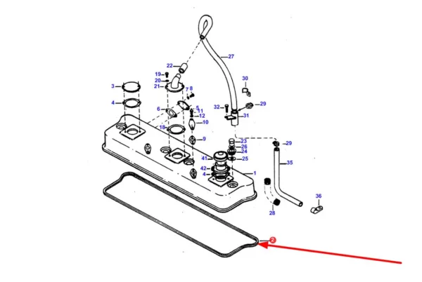 Uszczelka pokrywy zaworowej, stosowana jako zamiennik oryginalnej uszczeli stosowanej w silnikach montowanych w maszynach rolniczych marki Massey Ferguson schemat.