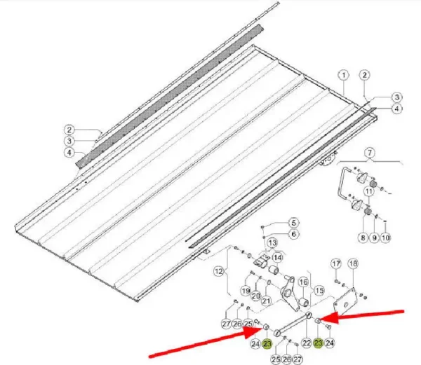 Tuleja metalowo-gumowa półki zwrotnej o wymiarach 18 x 40 x 25 mm i numerze katalogowym 751251.01, stosowana w kombajnach zbożowych marki Claas. schemat