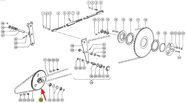 Oryginalne koło zębate napędu nagarniacza 57Z o numerze katalogowym 753533.00, stosowane w maszynach rolniczych marki Claas schemat.