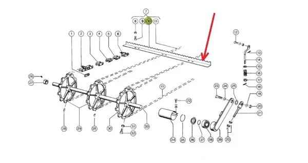 Listwa podajnika pochyłego o numerze katalogowy 778711G, stosowana w kombajnach zbożowych marki Claas. schemat