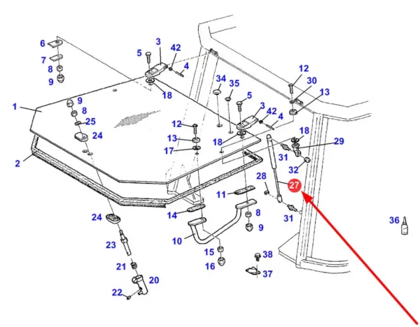 Siłownik gazowy tylnej szyby o numerze katalogowym 870-129, stosowany w ciągnikach rolniczych marki Fendt schemat.