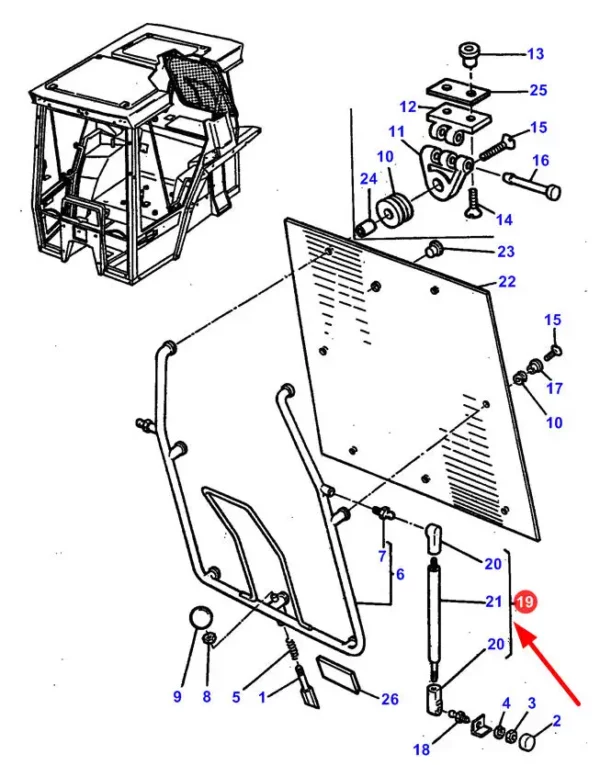 Siłownik gazowy drzwi kabiny  o numerze katalogowym 870-4.01, stosowany w ciągnikach rolniczych marki Massey Ferguson schemat.