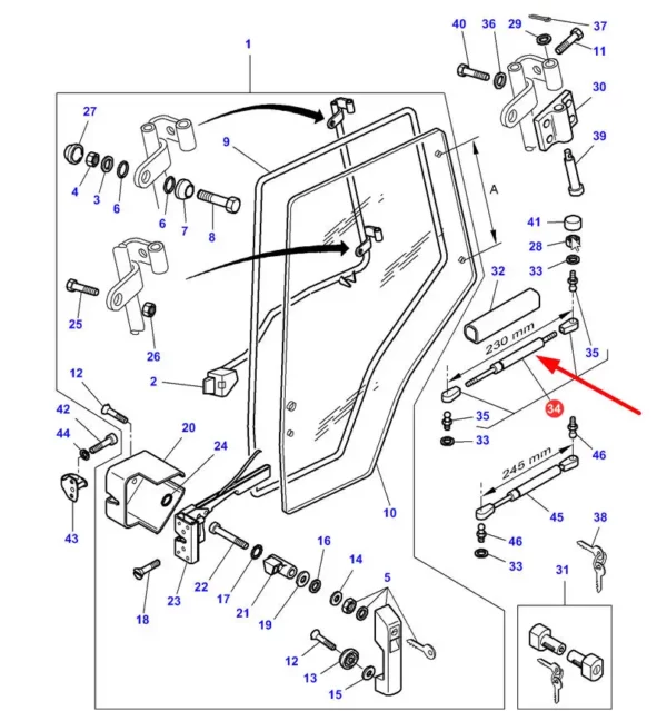 Siłownik gazowy, stosowany jako zamiennik w ciągnikach rolniczych Challenger i Massey Ferguson. schemat