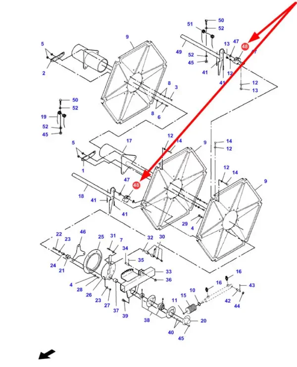 Mocowanie rury motowideł o numerze katalogowym D28680117.01, stosowane w hederach kombajnów zbożowych marek Massey Ferguson, Fendt, Laverda, Challenger schemat.