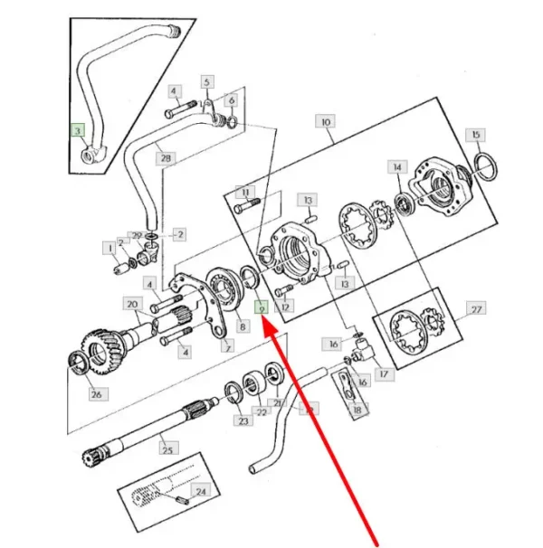 Oryginalny pierścień zabezpieczający o numerze katalogowym L33304, stosowany w ciągnikach rolniczych marki John Deere schemat.