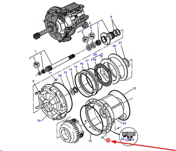 Pierścień oring o wymiarze 6 x 1,5 mm i numerze katalogowym 1440011X1, stosowany ciągnikach rolniczych marek Massey Ferguson i Challenger schemat