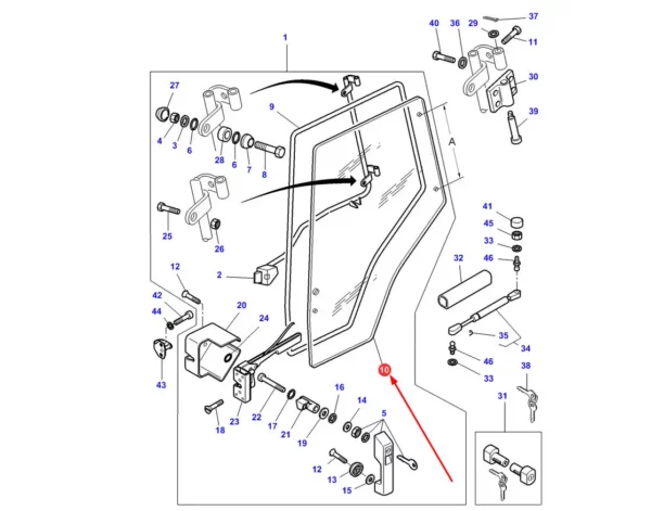 Massey Ferguson 4272775M1 Szyba drzwi prawa-schemat