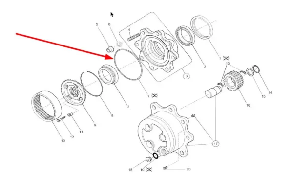Oryginalny pierścień oring zwolnicy o wymiarach 216 x 2.62 mm i numerze katalogowym 1000089249, szeroko stosowany w ładowarkach marki Kramer. schemat