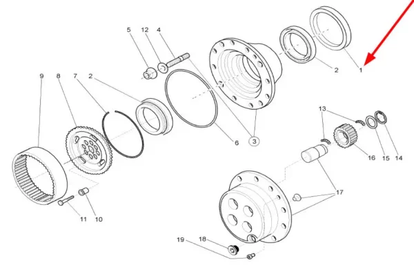 Oryginalny pierścień uszczelniający simmering o numerze katalogowym 1000089537, stosowany w ładowarkach marki Kramer. schemat