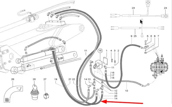 Oryginalny przewód gumowy hydrauliki o numerze katalogowym 1000161388, stosowany w ładowarkach marki Kramer schemat.
