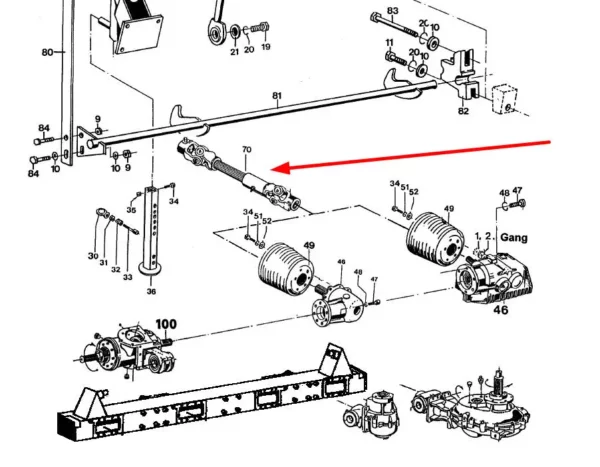 Oryginalny wał napędowy o numerze katalogowym 83277, stosowany w przystawkach do kukurydzy marki Kemper. schemat