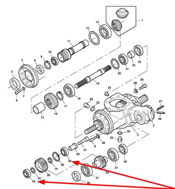 Oryginalne łożysko stożkowe przekładni napedzającej o numerze katalogowym LCA65598, stosowane w przystawkach bezrzędowych marki Kemper. schemat