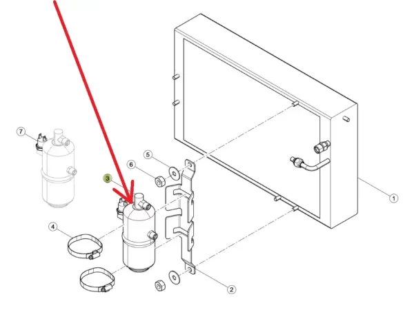 Osuszacz klimatyzacji o numerze katalogowym KL010029, stosowany w ciągnikach rolniczych marki Claas schemat.