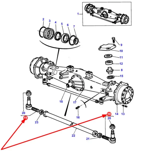 Przegub kulowy drążka kierowniczego o numerze katalogowym SHP194KR, stosowany w ciągnikach rolniczych marki Massey Ferguson schemat.