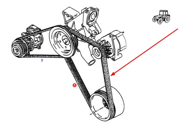 Pas klinowy zespolony marki Optibelt o numerze katalogowym X696989501000AB, stosowany w ciągnikach rolniczych marki Fendt schemat.