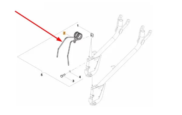 Oryginalna sprężyna zagarniająca redlicy wysiewającej o numerze katalogowym AC494813, stosowana w siewnikach marki Kverneland schemat