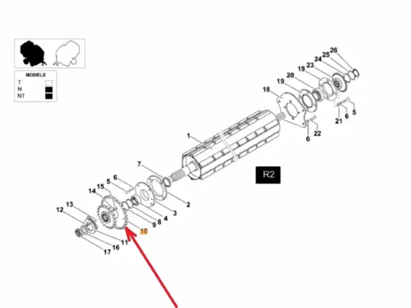 Oryginalne koło zębate podwójne o numerze katalogowym KB3902972, stosowane w prasach zwijających marki Kverneland. schemat