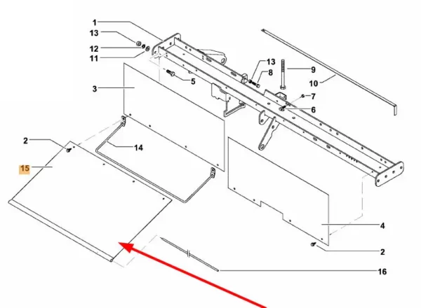 Oryginalna fartuch ochronny systemu wiązania sznurkiem o numerze katalogowym KB3906981, stosowana w prasach marki Kverneland schemat.