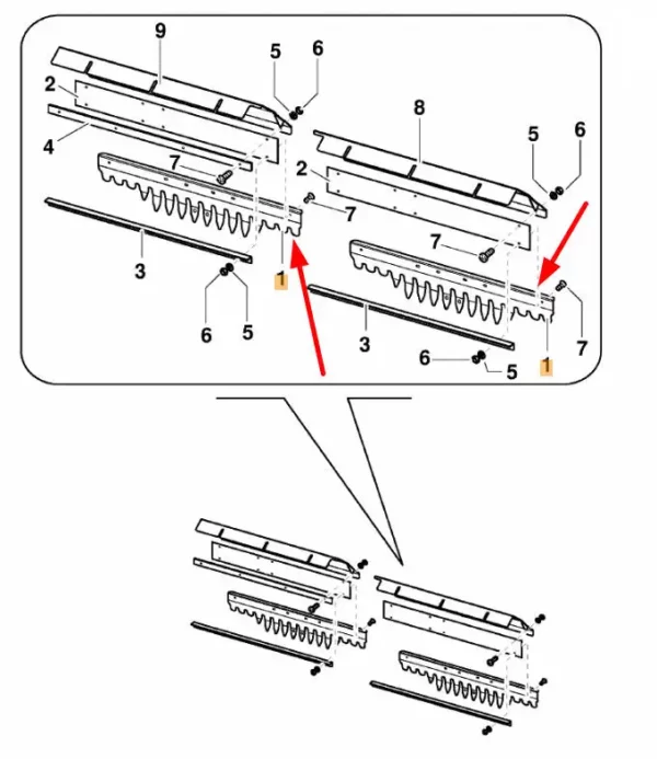 Oryginalny grzebiń - przedłużenie noża siatki o numerze KB3907D63, stosownay w prasach marki Kverneland.