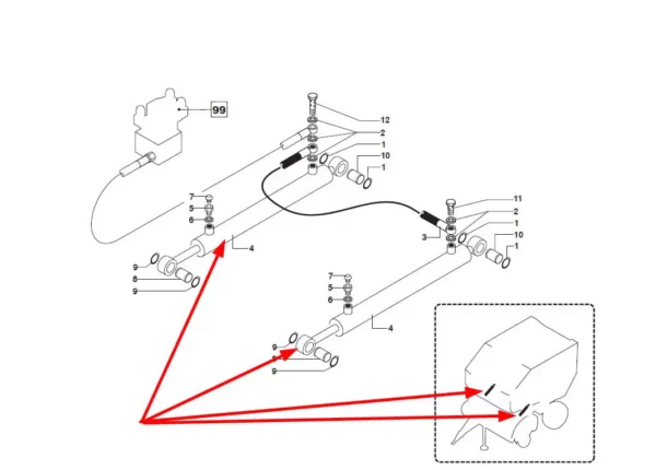 Oryginalny siłownik hydrauliczny, stosowany w prasach rolujących marki Kverneland i Massey Ferguson schemat