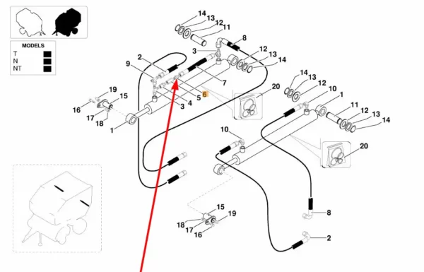 Oryginalna złączka przewodu hydraulicznego o numerze katalogowym KB8874528, stosowana w prasach zwijających marki Kverneland schemat.