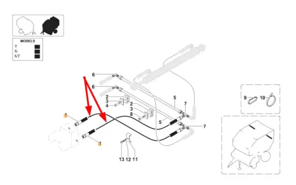 Oryginalna rurka hydrauliczna o numerze katalogowym KB8877D75, stosowana w prasach marki Kverneland schemat.