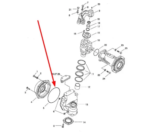 Oryginalny oring przedniej piasty o numerze katalogowym 40007364, stosowany w ciągnikach rolniczych marki LS schemat