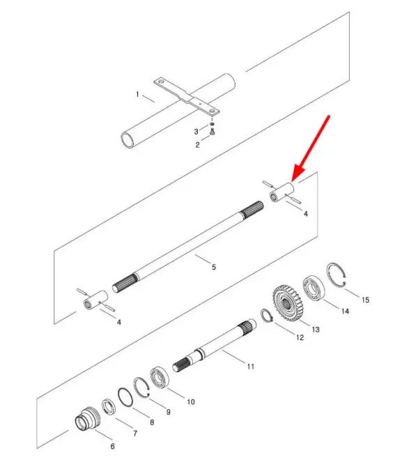 Oryginalna tuleja łącząca wałek przedniego napędu o numerze katalogowym 40013040, stosowana w ciągnikach marki LS schemat.