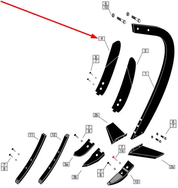 Oryginalna odkładnica lewa o numerze katalogowym 05-02-0670, stosowana w agregatach ścierniskowych marki Mandam schemat.