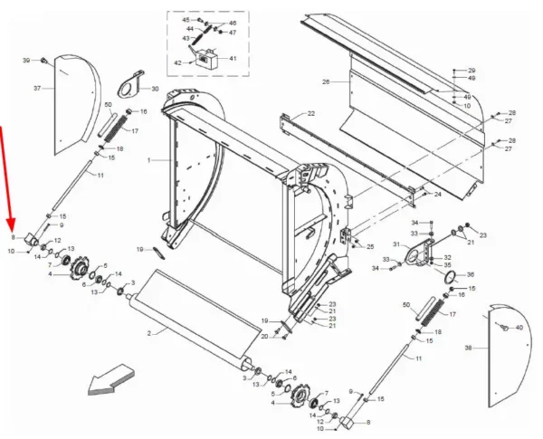 Oryginalny element mocujący metalowy o numerze katalogowym B013P0146R, stosowany w prasach rolujących marki Maschio. schemat