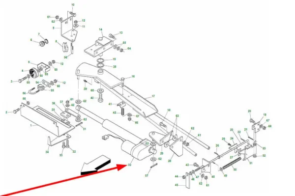 Oryginalny siłownik hydrauliczny o numerze katalogowym B0E000066R, stosowany w prasach marki Maschio Gaspardo- schemat.