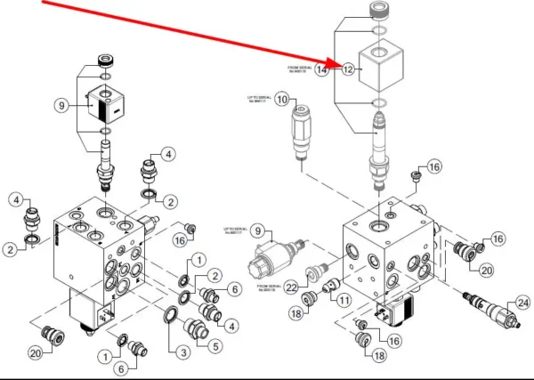 Oryginalna cewka elektrozaworu 12V o numerze katalogowym CVA00397, stosowana w prasach marki McHale.-schemat