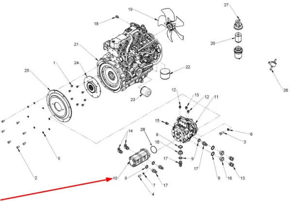 Oryginalna pompa hydrauliczna zębata dwusekcyjna o numerze katalogowym C030975, stosowana w ładowarkach marki MultiOne schemat.