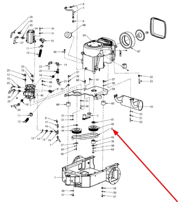 Oryginalny pasek napędu pompy hydraulicznej o numerze katalogowym C037807, stosowany w ładowarkach marki MultiOne schemat.