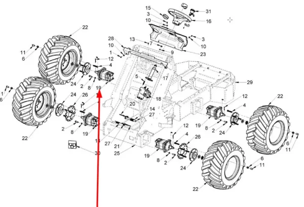 Oryginalny silnik hydrauliczny Danfoss 315 cc o numerze katalogowym C038591, stosowany w ładowarkach marki MulitOne schemat.