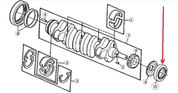 Oryginalny pierścień uszczelniający wał korbowy, przód o numerze katalogowym AR67942, stosowana w pojazdach rolniczych marki John Deere. schemat