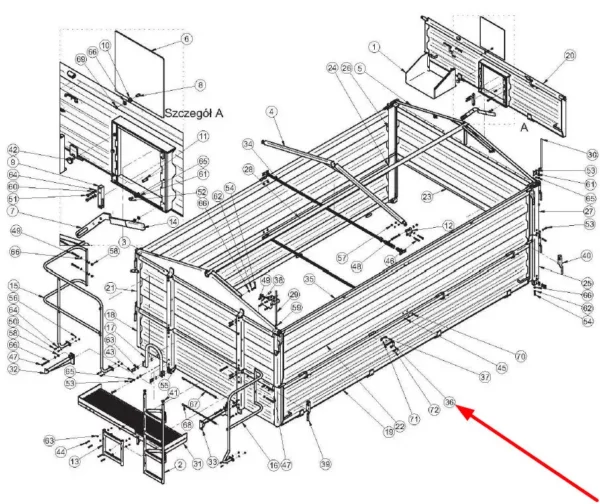 Oryginalny sworzeń mocowania burty, stosowany w przyczepach marki Metaltech schemat.